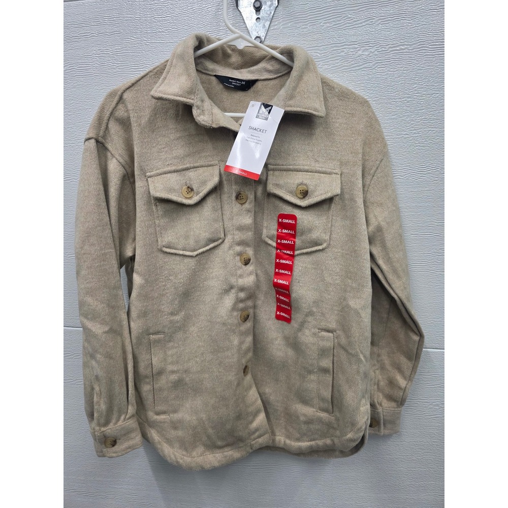 Members Mark Women Shacket Tan Oatmeal Heather Button Front Shirt Jacket XS NWT
